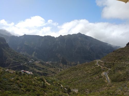 View of hills and winding roads in Masca, Galicia